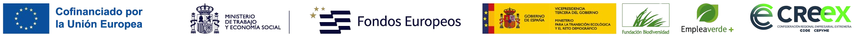 Cofinanciado por la Uni&oacute;n Europea &middot; Ministerio de Trabajo y Econom&iacute;a Social &middot; Fondos Europeos &middot; Gobierno de Espa&ntilde;a, Ministerio para la Transici&oacute;n Ecol&oacute;gica y el Reto Demogr&aacute;fico &middot; Fundaci&oacute;n Biodiversidad &middot; Empleaverde+ &middot; CREEX